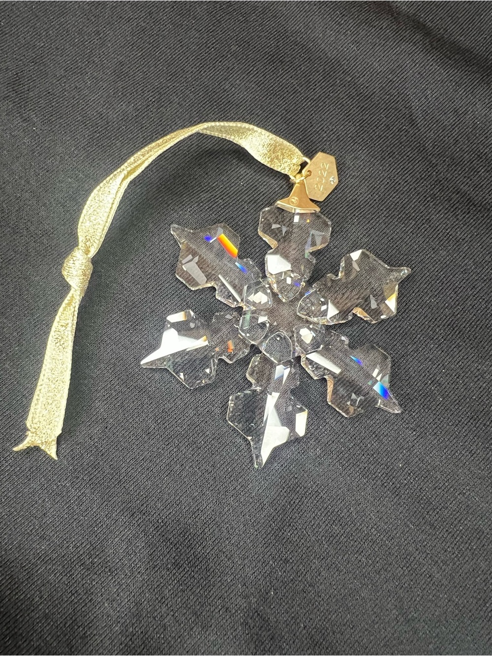 Swarovski 2022 Clear Crystal Snowflake Ornament with Gold Ribbon